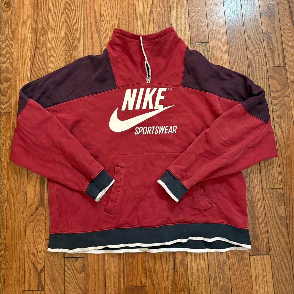 Vintage Nike Red and Black Quarter-Zip Pullover